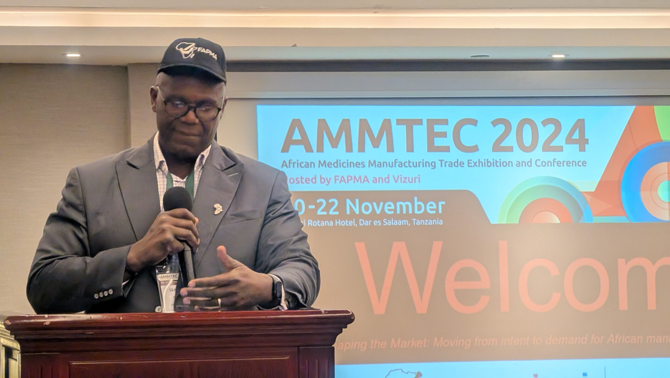 Dr Skhumbuzo Ngozwana, Board Member of FAPMA, speaking at the opening ceremony of AMMTEC 2024 on 20 November 2024